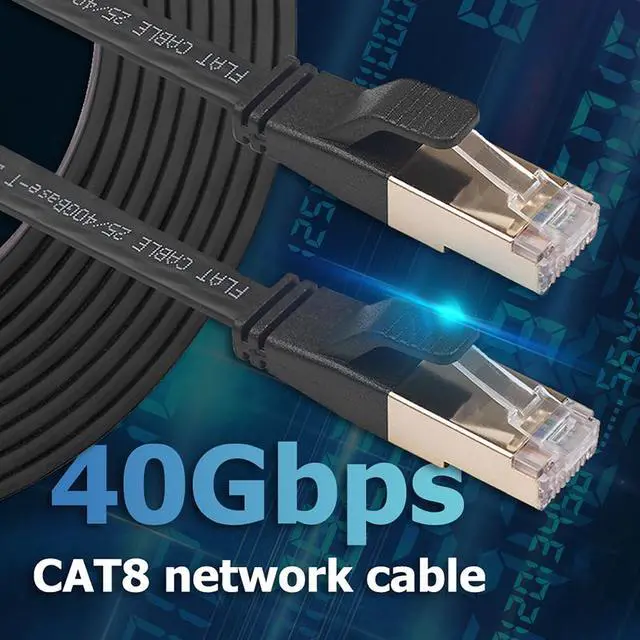 Alt view image 2 of 7 - Cat 8 Ethernet Cable 6Ft, High Speed 40Gbps Flat Internet Network LAN Cable,Faster Than Cat7/Cat6/Cat5, Durable Patch Cord with Gold Plated RJ45 Connector for Xbox,PS4,Router, Modem,Gaming,Hub