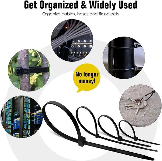 Alt view image 4 of 7 - 100pcs Cable Zip Ties Heavy Duty 8 Inch, Hannord Premium Plastic Wire Ties with 40 lbs Tensile Strength, Self-Locking Black Nylon Tie Wraps for Indoor and Outdoor - Black