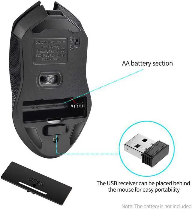 Alt view image 7 of 7 - YWYT G817 Wireless Mouse 2.4G Wireless Gaming Mouse 2400DPI 6 Buttons Optical Ergonomic Mouse with USB Receiver for PC Laptop
