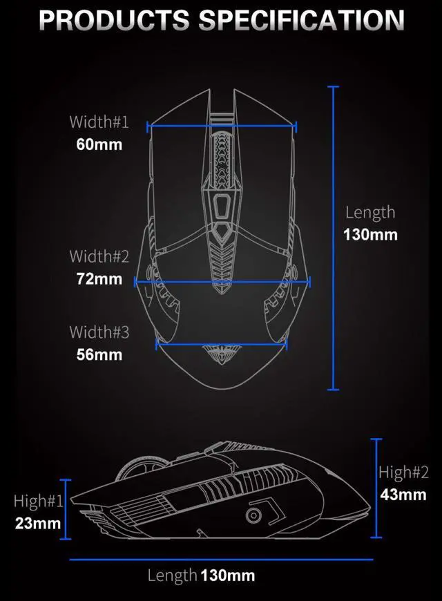 Alt view image 7 of 7 - Rechargeable Bluetooth Wireless Mouse with Side Button, 3 Modes (BT5.0, BT3.0 and 2.4G),7 Color LED Lights, Ergonomic Gaming Mice for PC Computer Laptop Mac Tablet(Black - Sound)