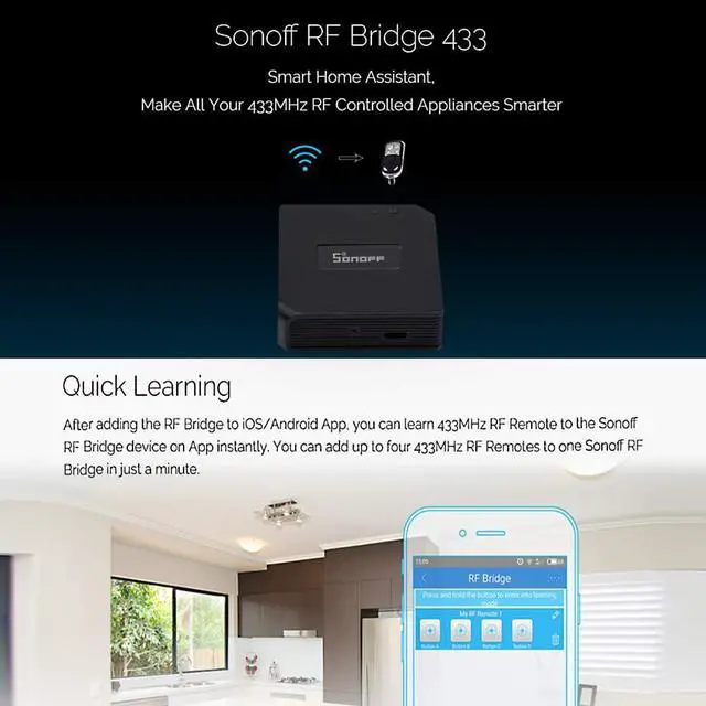 Alt view image 6 of 7 - RF Bridge 433MHZ WiFi Smart Switch Wireless Intelligent WiFi Remote RF Controller Automation Module Switch for Smart Home Security Alexa Google Home