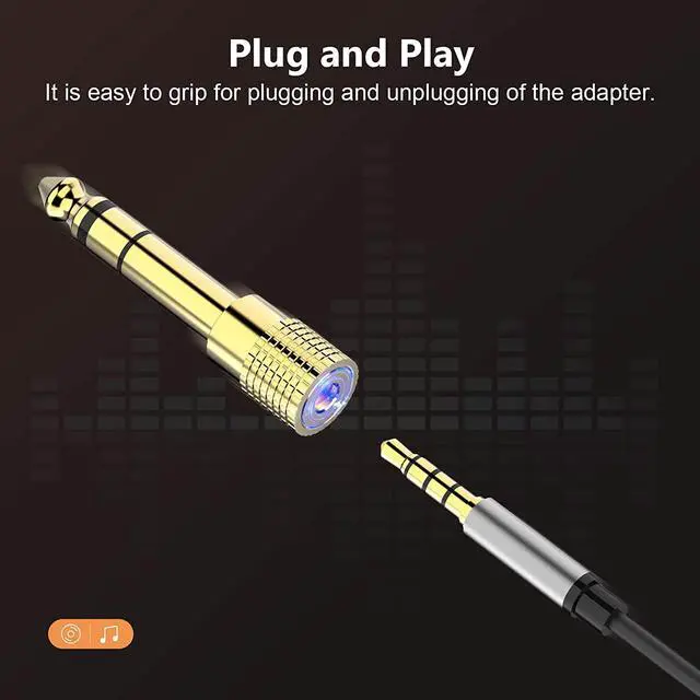 Alt view image 4 of 7 - Hannord 6.35mm (1/4 inch) Male to 3.5mm (1/8 inch) Female Stereo Audio Adapter Converter for Guitar Headphones Amp , Gold Plated 2 Pack