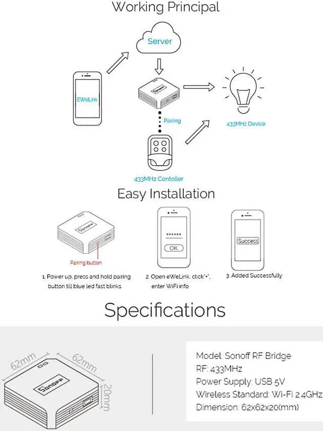 Alt view image 7 of 7 - RF Bridge 433MHZ WiFi Smart Switch Wireless Intelligent WiFi Remote RF Controller Automation Module Switch for Smart Home Security Alexa Google Home