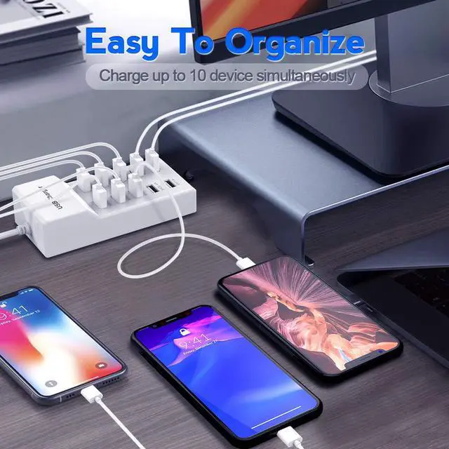 Alt view image 2 of 5 - USB Wall Charger 10-Port USB Charger Station with Rapid Charging Auto Detect Technology Safety Guaranteed Family-Sized Smart USB Ports for Multiple Devices Smart Phone Tablet Laptop Computer