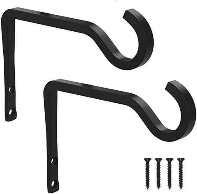 Main image of Hannord 6 inch Wall Hook Hanging Plant Bracket, Decorative Straight Plant Hanger for Bird Feeders, Planters, Lanterns, Wind Chimes, Indoor Outdoor 2 Pack, Black