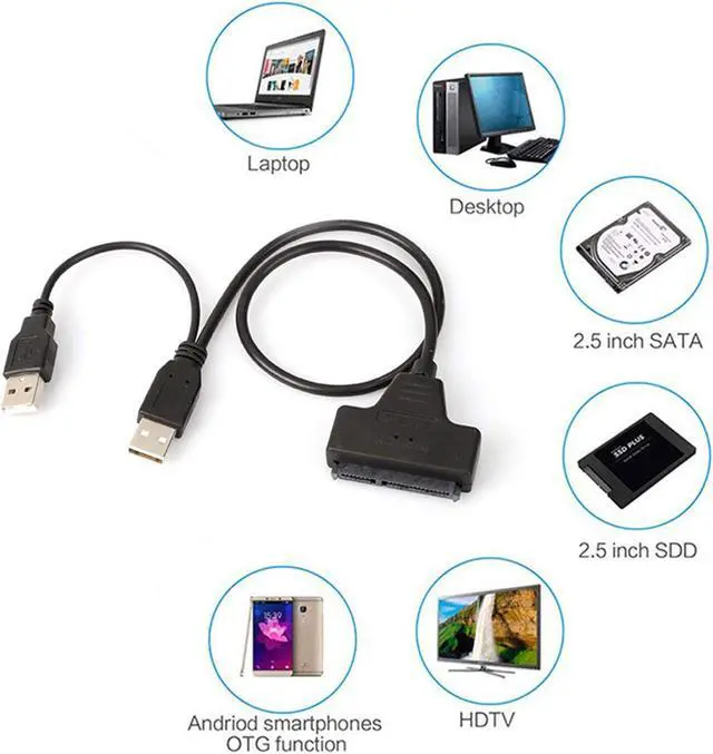 Alt view image 2 of 7 - SATA to USB 2.0 Cable Adapter for 2.5" HDD SSD Hard Drive Disk Connnector 22 Pin 7+15 SATA Converter Adapter