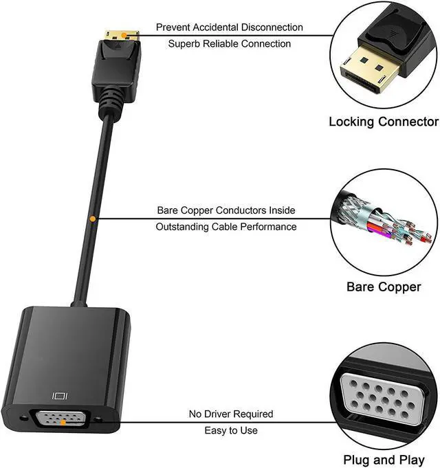 Alt view image 2 of 7 - Hannord HDMI to VGA, Gold-Plated HDMI to VGA Adapter (Male to Female) for Computer, Desktop, Laptop, PC, Monitor, Projector, HDTV, Chromebook, Raspberry Pi, Roku, Xbox and More - Black
