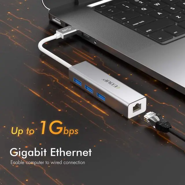Alt view image 3 of 7 - USB 3.0 to Ethernet Adapter with 3 USB 3.0 Ports Hub, 10/100/1000 Mbps Gigabit Ethernet RJ45 LAN Network Adapter for iMac Pro, MacBook Air, Mac Mini/Pro, Surface Pro, Notebook PC, Laptop and More