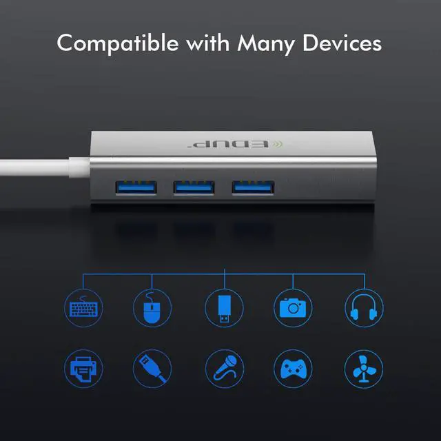 Alt view image 6 of 7 - USB 3.0 to Ethernet Adapter with 3 USB 3.0 Ports Hub, 10/100/1000 Mbps Gigabit Ethernet RJ45 LAN Network Adapter for iMac Pro, MacBook Air, Mac Mini/Pro, Surface Pro, Notebook PC, Laptop and More