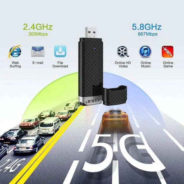 Alt view image 5 of 6 - WiFi Adapter, AC 1200Mbps USB 3.0 Wireless Adapter 5GHz/2.4GHz Dual Band 802.11AC WiFi USB for PC/Desktop/Laptop,Support Win 10/8.1/7/XP/Mac OS 10.9-10.13