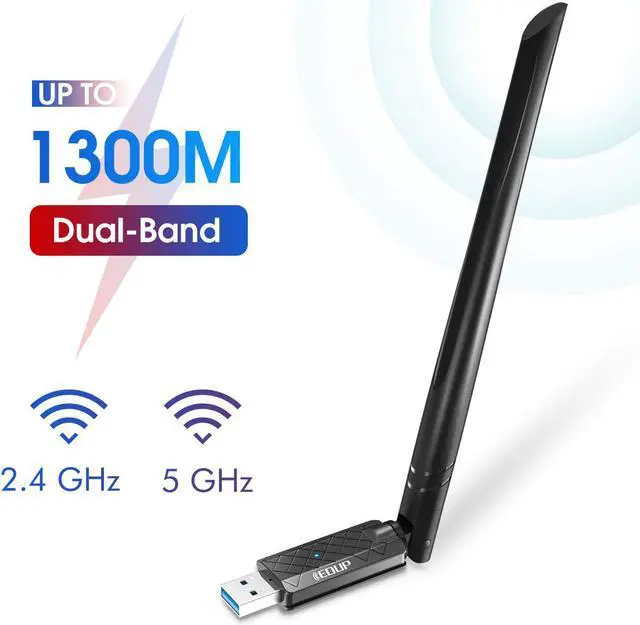 Main image of AC1300Mbps USB 3.0 WiFi Adapter with 6dBi External Antenna Compatible Windows 10/7 /8 /8.1 /XP Mac OS X 10.6-10.15, Dual Band 2.4G/5.8Ghz Wireless Network Adapter for Mac Laptop Desktop PC