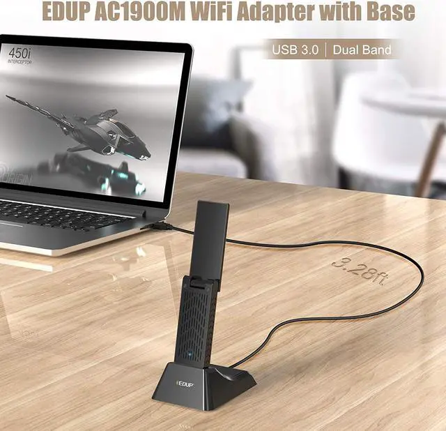 Alt view image 2 of 7 - USB 3.0 Wi-fi Adapter AC1900M + 39" Extender Cable & Base, Dual Band 2.4G/5.8G 6dBi Antenna Wireless WiFi Network Card Adapter for Desktop Laptop PC Support Windows 10/8/8.1/7/XP/Vista/Mac OS