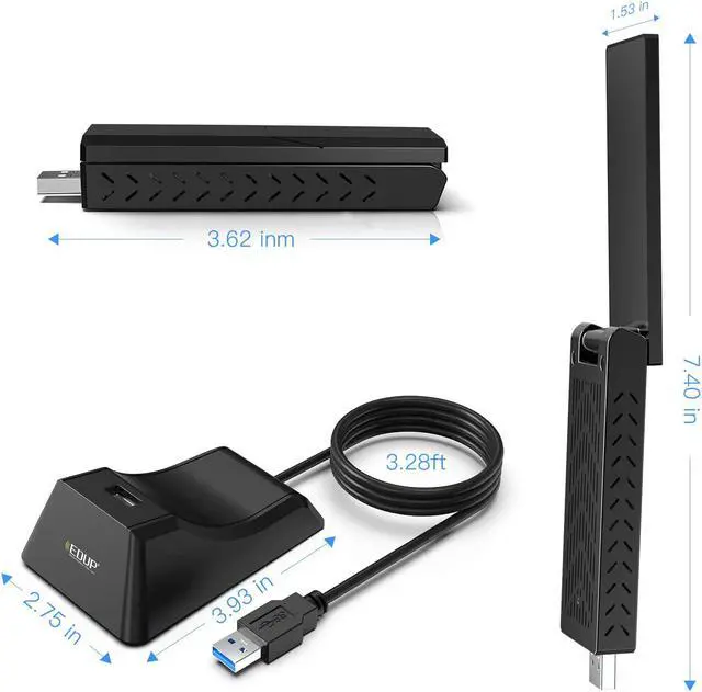 Alt view image 4 of 7 - USB 3.0 Wi-fi Adapter AC1900M + 39" Extender Cable & Base, Dual Band 2.4G/5.8G 6dBi Antenna Wireless WiFi Network Card Adapter for Desktop Laptop PC Support Windows 10/8/8.1/7/XP/Vista/Mac OS