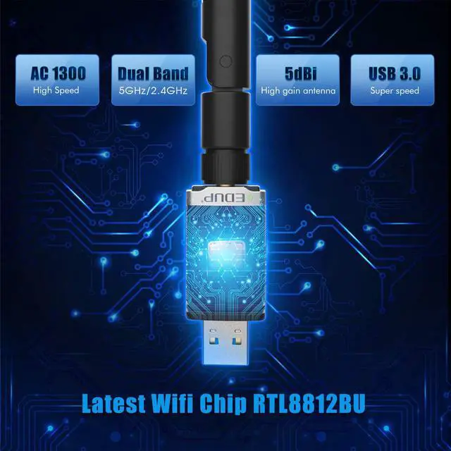 Alt view image 6 of 7 - 1300Mbps WiFi Adapter for Gaming , USB 3.0 Wireless Adapter Dual Band 5GHz 802.11 AC WiFi Dongle Support Desktop PC Laptop Windows XP/Vista/7/8/10 Mac 10.6-10.15