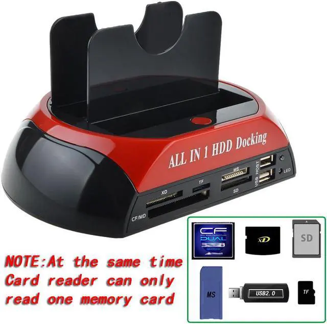 Alt view image 2 of 7 - Dual Slots USB 2.0 to SATA IDE HDD Docking Station with Card Reader for 2.5 3.5 Inch IDE SATA Hard Drive