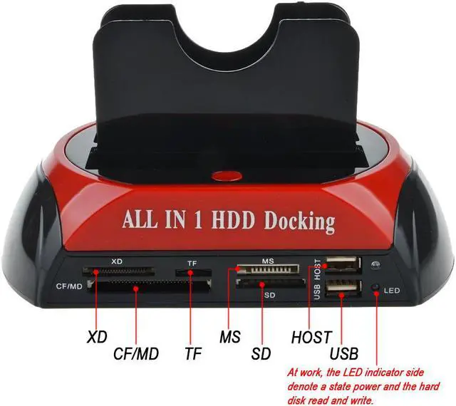 Alt view image 4 of 7 - Dual Slots USB 2.0 to SATA IDE HDD Docking Station with Card Reader for 2.5 3.5 Inch IDE SATA Hard Drive