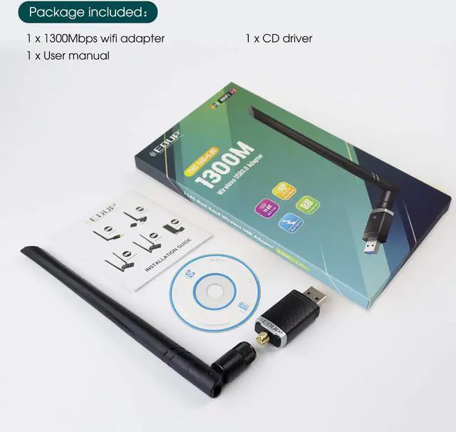 Alt view image 7 of 7 - 1300Mbps WiFi Adapter for Gaming , USB 3.0 Wireless Adapter Dual Band 5GHz 802.11 AC WiFi Dongle Support Desktop PC Laptop Windows XP/Vista/7/8/10 Mac 10.6-10.15