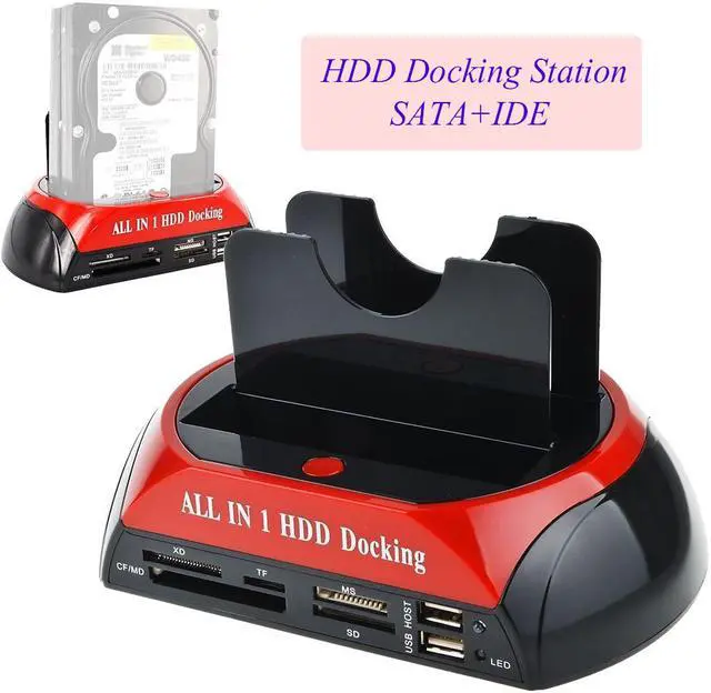Main image of Dual Slots USB 2.0 to SATA IDE HDD Docking Station with Card Reader for 2.5 3.5 Inch IDE SATA Hard Drive