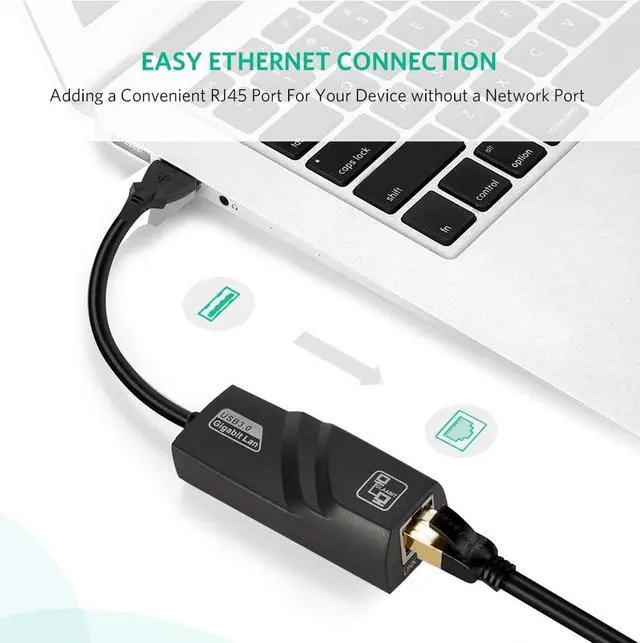 Alt view image 3 of 7 - Hannord USB 3.0 to Ethernet Adapter Network Wired Cable Gigabit RJ45 LAN Converter - Lightning10/100/1000Mbps Compatible for MacBook Laptop PC Desktop with Windows 10 8 7 Vista Linux Mac Chrome OS