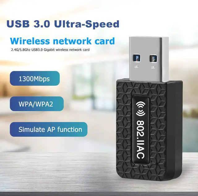 Alt view image 2 of 7 - USB3.0 WiFi Adapter for PC, AC1300Mbps Wireless Network Adapter, 802.11ac with Dual Band 2.4Ghz/400Mbps 5.8Ghz/867Mbps, USB WiFi Dongle for Desktop PC/Laptop, Supports Windows/Mac OS/Linux (Black)