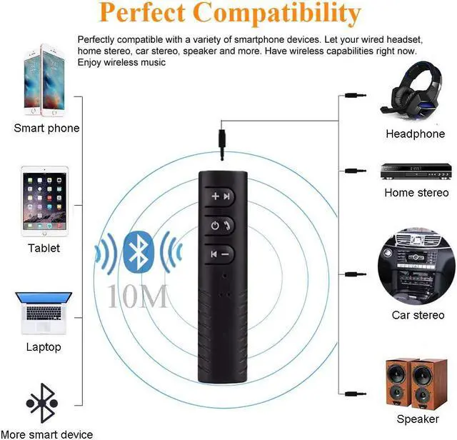 Alt view image 4 of 7 - Bluetooth V5.0 Receiver, Hannord Mini Wireless Bluetooth 3.5mm Jack Aux Adapter Portable Bluetooth Stereo Output Audio Receiver for Headphones, Speakers, Car/Home Stereo System(Black)