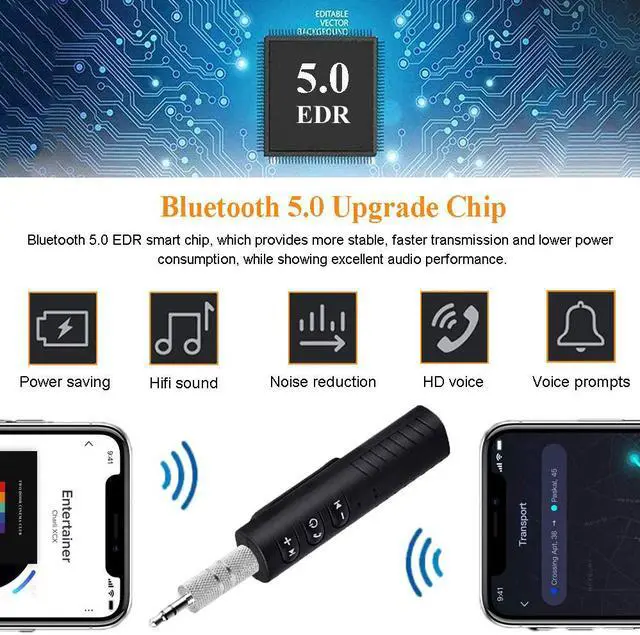 Alt view image 3 of 7 - Bluetooth V5.0 Receiver, Hannord Mini Wireless Bluetooth 3.5mm Jack Aux Adapter Portable Bluetooth Stereo Output Audio Receiver for Headphones, Speakers, Car/Home Stereo System(Black)