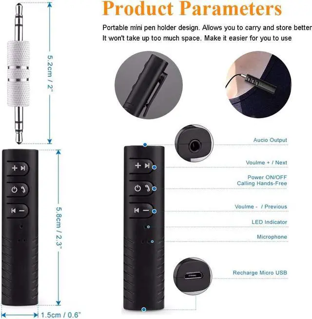 Alt view image 2 of 7 - Bluetooth V5.0 Receiver, Hannord Mini Wireless Bluetooth 3.5mm Jack Aux Adapter Portable Bluetooth Stereo Output Audio Receiver for Headphones, Speakers, Car/Home Stereo System(Black)