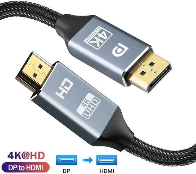 Main image of DisplayPort to HDMI Cable, Hannord [High Speed 4K 30Hz UHD, 2K 60Hz, 1080P 120Hz] Uni-Directional Nylon Braided Gold-Plated DP to HDMI Cord Display Port to HDMI Male Connector - 3.3Feet