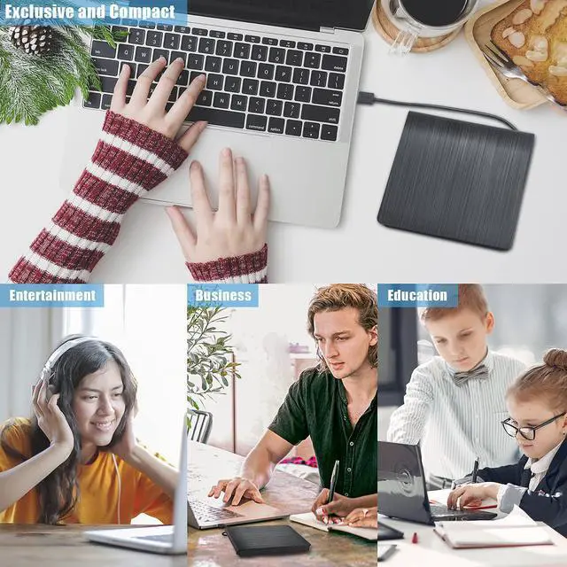 Alt view image 6 of 7 - Hannord External CD Drive USB 3.0 Portable CD DVD +/-RW Drive DVD/CD ROM Rewriter Burner Writer Compatible with Laptop Desktop PC Windows Mac Pro MacBook (Black)