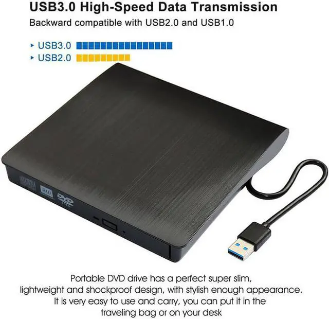 Alt view image 2 of 7 - Hannord External CD Drive USB 3.0 Portable CD DVD +/-RW Drive DVD/CD ROM Rewriter Burner Writer Compatible with Laptop Desktop PC Windows Mac Pro MacBook (Black)