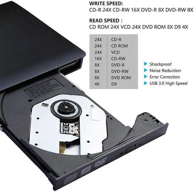 Alt view image 4 of 7 - Hannord External CD Drive USB 3.0 Portable CD DVD +/-RW Drive DVD/CD ROM Rewriter Burner Writer Compatible with Laptop Desktop PC Windows Mac Pro MacBook (Black)