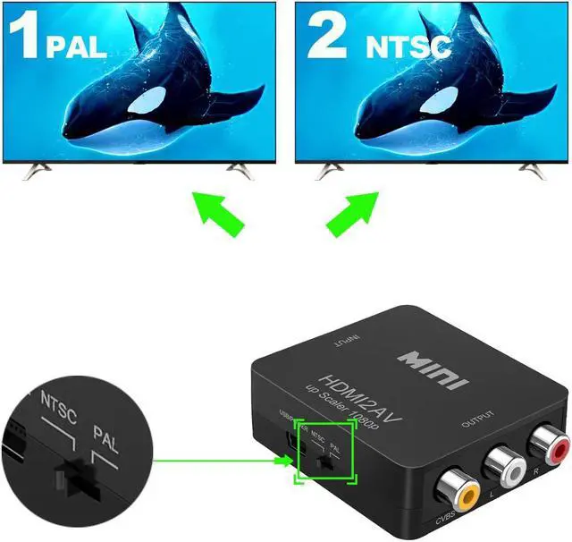 Alt view image 7 of 7 - HDMI to RCA, Hannord 1080P Mini HDMI to Analogue AV 3RCA CVBS Composite HD Video Audio Converter Adpter Supports PAL/NTSC for PC Laptop PS4 PS3 Xbox Blue-Ray HDTV Camera DVD - Black