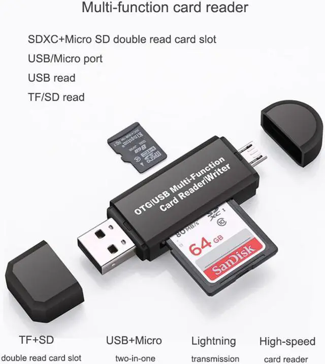 Alt view image 6 of 7 - Micro USB OTG to USB 2.0 Adapter, Portable SD/Micro SD Card Reader with Standard USB Male & Micro USB Male Connector for Smartphones Tablets PC & Notebooks with OTG Function