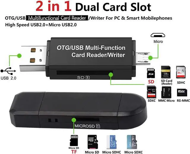 Alt view image 2 of 7 - Micro USB OTG to USB 2.0 Adapter, Portable SD/Micro SD Card Reader with Standard USB Male & Micro USB Male Connector for Smartphones Tablets PC & Notebooks with OTG Function