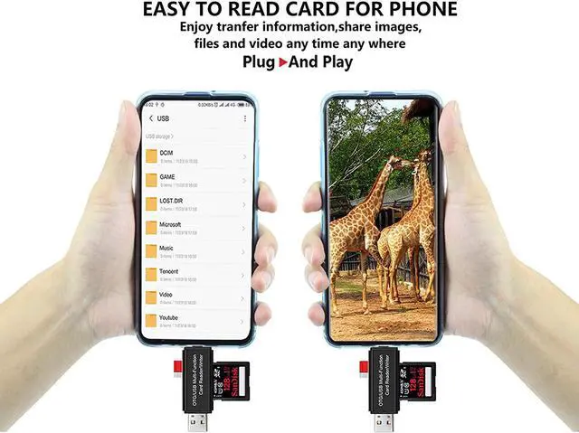 Alt view image 3 of 7 - Micro USB OTG to USB 2.0 Adapter, Portable SD/Micro SD Card Reader with Standard USB Male & Micro USB Male Connector for Smartphones Tablets PC & Notebooks with OTG Function