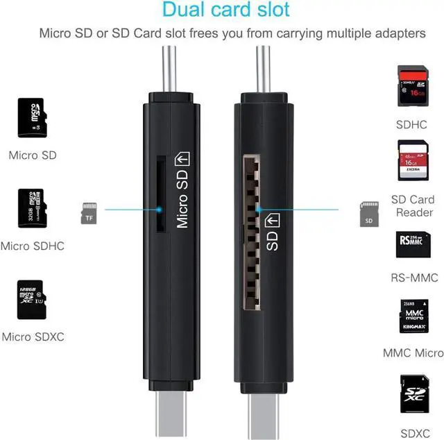Alt view image 2 of 7 - Hannord Micro SD Card Reader, 3-in-1 USB 2.0 Memory Card Reader OTG Adapter with Standard USB Male & Micro USB, USB C Male Connector USB C for PC/Laptop/Smart Phones/Tablets with OTG Function