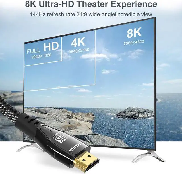Alt view image 5 of 7 - 8K HDMI Cable 6.6 FT, Hannord HDMI 2.1 Ultra HD High Speed Cable 48Gbps,8K 60Hz, HDCP 2.2, 4:4:4 HDR, eARC, Compatible with PS5, PS4, Xbox Series X, Xbox One, QLED TV, Roku TV