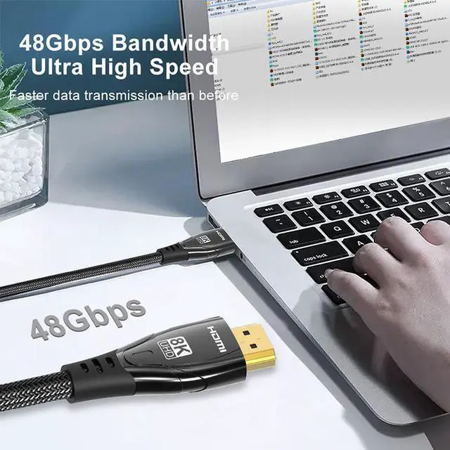 Alt view image 2 of 7 - 8K HDMI Cable 6.6 FT, Hannord HDMI 2.1 Ultra HD High Speed Cable 48Gbps,8K 60Hz, HDCP 2.2, 4:4:4 HDR, eARC, Compatible with PS5, PS4, Xbox Series X, Xbox One, QLED TV, Roku TV