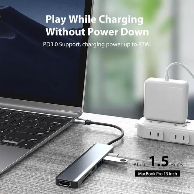 Alt view image 2 of 7 - USB C Hub, Hannord 7 in 1 USB C to HDMI Multiport Adapter Compatible for MacBook Pro Laptops Nintendo and Other Type C Device (4K HDMI USB3.0 2.0 SD/TF Card Reader 87W PD USB C 2.0 Data Transfer)