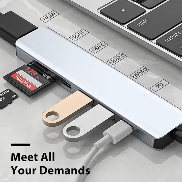 Alt view image 3 of 7 - USB C Hub, Hannord 7 in 1 USB C to HDMI Multiport Adapter Compatible for MacBook Pro Laptops Nintendo and Other Type C Device (4K HDMI USB3.0 2.0 SD/TF Card Reader 87W PD USB C 2.0 Data Transfer)