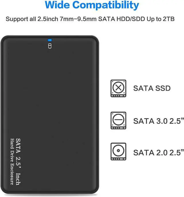 Alt view image 4 of 7 - Hannord 2.5" Hard Drive Enclosure USB 3.0 to SATA III for 2.5 Inch SSD & HDD 9.5mm 7mm External Hard Drive Case Support Max 6TB with UASP Compatiable for WD Seagate Toshiba Samsung Hitachi