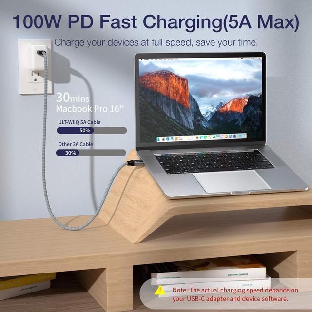 Alt view image 2 of 7 - USB C to USB C Cable 100W, Hannord USB 3.1 Type C Gen 2 10Gbps /20Gbps Data Transfer Cable PD Fast Charging,4K Video Monitor Cord Compatible for Thunderbolt 3,MacBook Pro, iPad Pro,Galaxy S21(6.6 ft.)