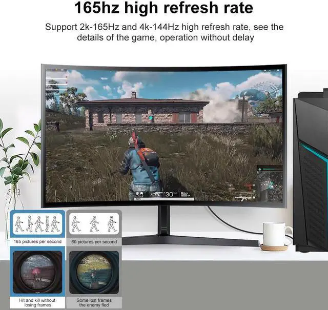 Alt view image 2 of 7 - 8K DisplayPort Cable 6.6FT, Hannord DP 1.4 Cable Nylon Braided/Aluminum Alloy(4K@144Hz,8K@60Hz) Ultra HD High Speed Computer Accessories Cable for Laptop PC TV etc-Gaming Monitor (Black)