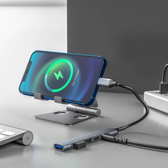 Alt view image 4 of 7 - Hannord 5 in 1 USB C Hub, USB C to USB 3.0 2.0, USB Type C with Data Transfer and 65W PD Fast Charging, Thunderbolt 3 to Multiport USB 3.0 Hub for MacBook Pro/Air 2020, iPad Pro, Dell, Chromebook