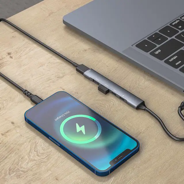 Alt view image 3 of 7 - Hannord 5 in 1 USB C Hub, USB C to USB 3.0 2.0, USB Type C with Data Transfer and 65W PD Fast Charging, Thunderbolt 3 to Multiport USB 3.0 Hub for MacBook Pro/Air 2020, iPad Pro, Dell, Chromebook