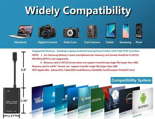 Alt view image 7 of 7 - USB C to SD Card Reader, Hannord Micro SD Memory Card Reader, Type C to SD Card Reader Writer Adapter OTG 512GB Capacity for MacBook Camera Android Windows Linux and Other Type C Device