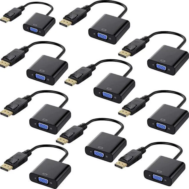 Main image of Hannord DisplayPort to VGA, Gold-Plated DP to VGA Adapter (Male to Female) Compatible with Computer, Desktop, Laptop, PC, Monitor, Projector, HDTV (Black, 10-Pack)