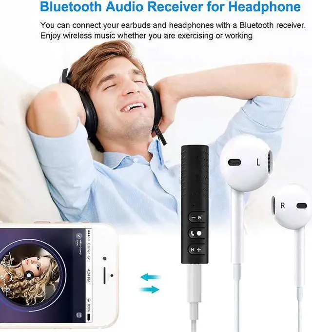 Alt view image 3 of 7 - Bluetooth 4.2 Receiver, Hannord Mini Wireless Bluetooth 3.5mm Jack Aux Adapter Portable Bluetooth Stereo Output Audio Receiver, Compatible for Headphones, Speakers, Car/Home Stereo System