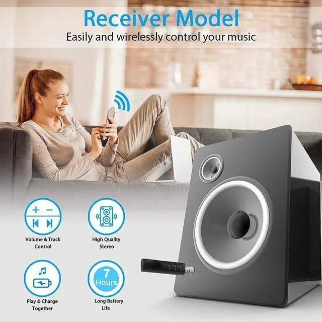 Alt view image 7 of 7 - Bluetooth 4.2 Receiver, Hannord Mini Wireless Bluetooth 3.5mm Jack Aux Adapter Portable Bluetooth Stereo Output Audio Receiver, Compatible for Headphones, Speakers, Car/Home Stereo System