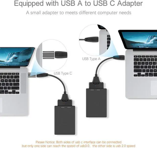 Alt view image 6 of 7 - Hannord Upgraded SATA to USB C Cable, USB 3.0 & USB Type C to SATAIII Hard Drive Adapter Cable for 2.5 Inch SSD & HDD Support UASP, USB3.0 Type C to SATA, 1 Pack